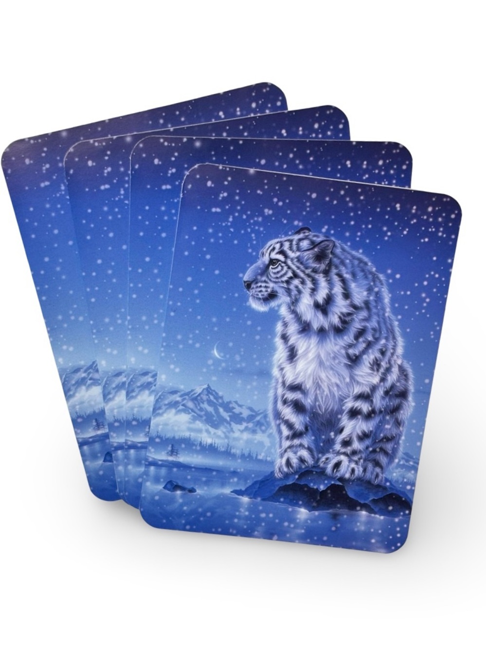 Package of 4 Handmade Snow Tiger Greeting Cards